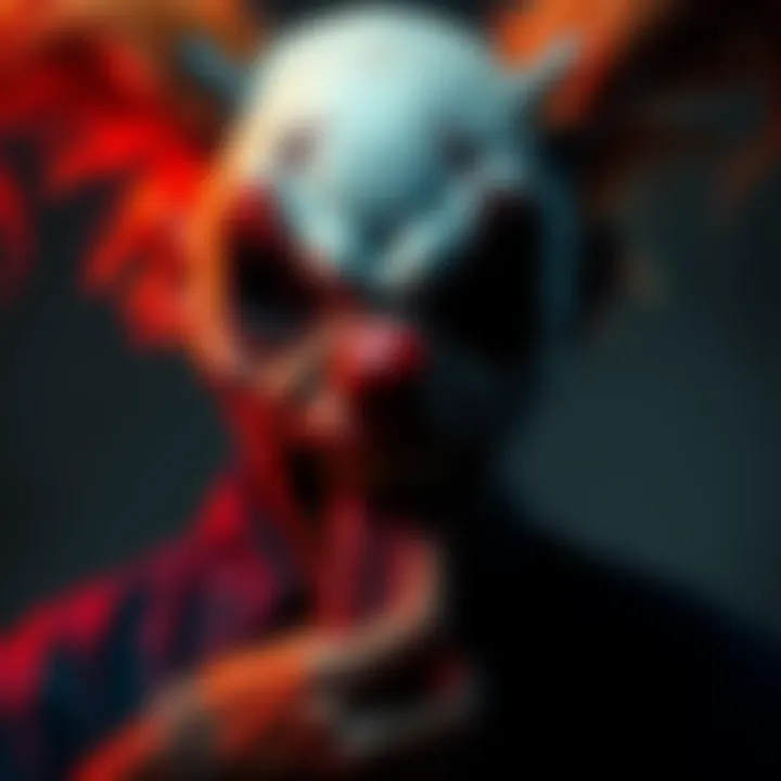A dark representation of Arlecchino with a human tongue added, showcasing his violent acts in a graphic style.