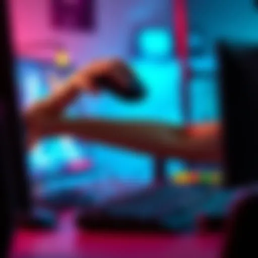 A gamer adjusting their arm position for better aiming while using a computer mouse and keyboard