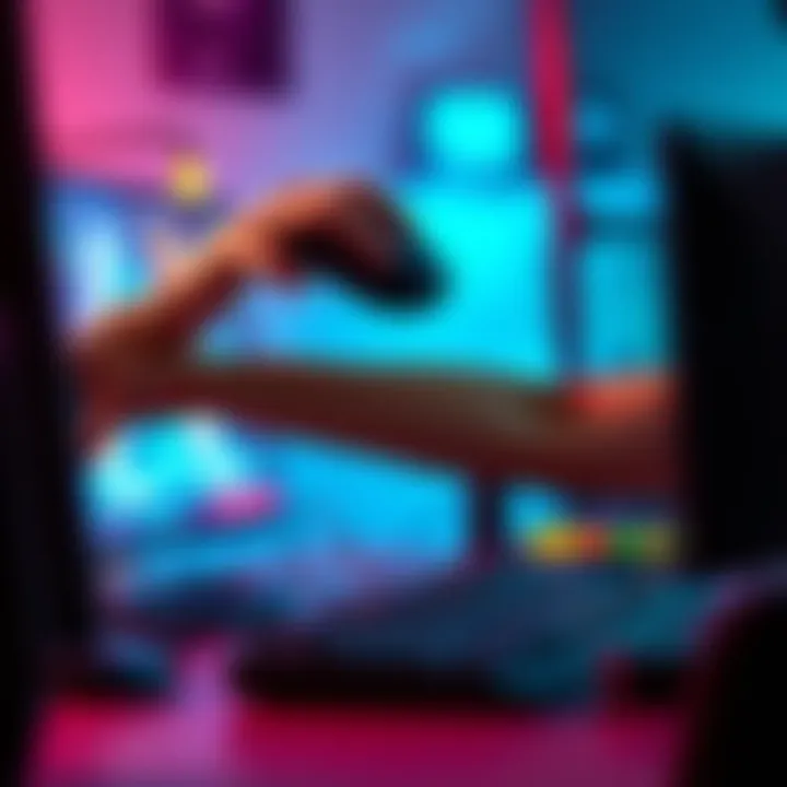 A gamer adjusting their arm position for better aiming while using a computer mouse and keyboard