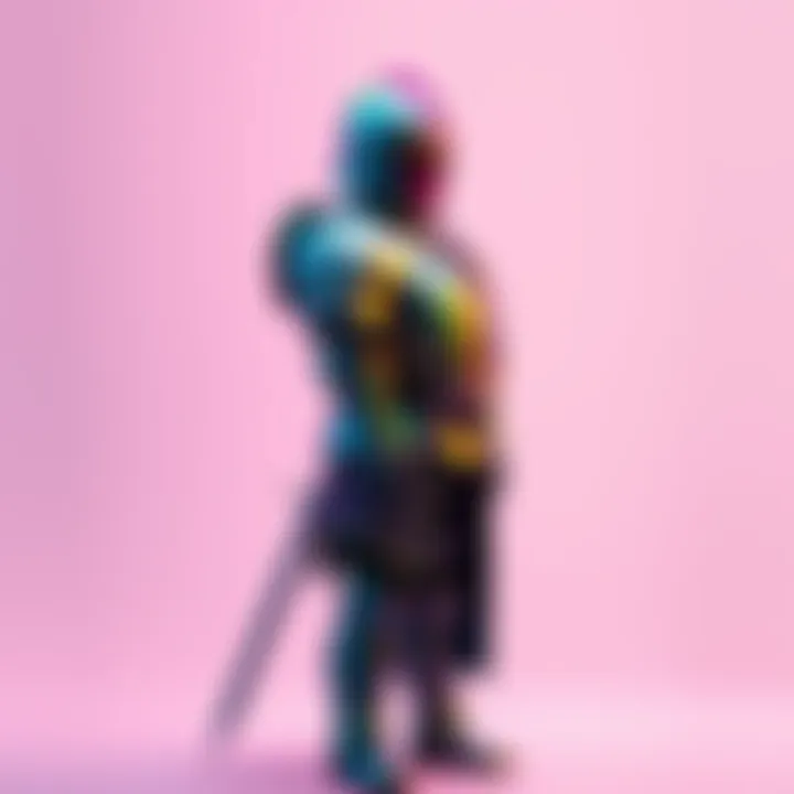 A complete armor set displaying all colors of the rainbow, symbolizing Pride 2025, shown on a simple background.