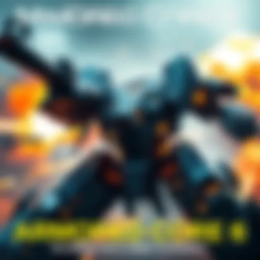A mech in battle, showcasing intense combat actions with explosions in the background.