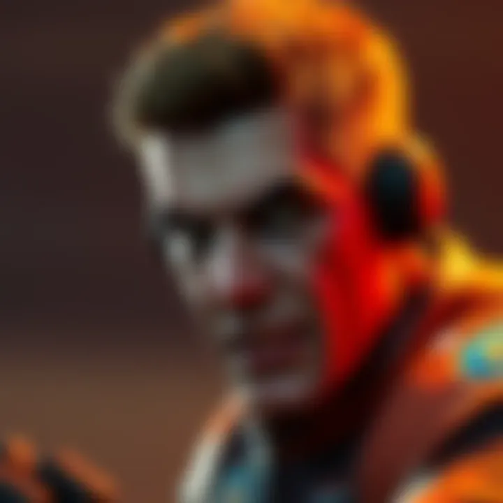 Armstrong, a strong character in a video game, with bold design and intense expression during a cut scene.