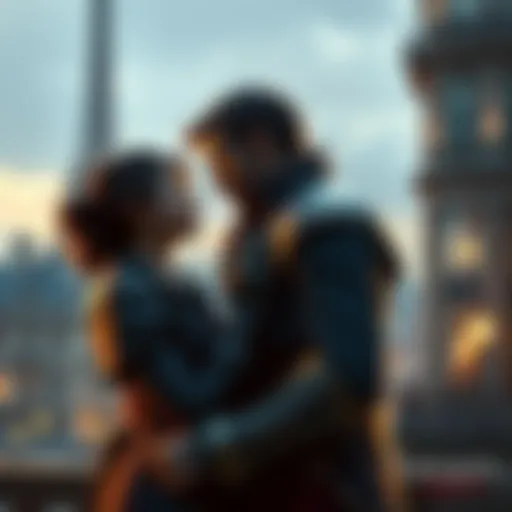 Arno and Elise sharing a moment in a Parisian setting, highlighting their complex romance in the game.