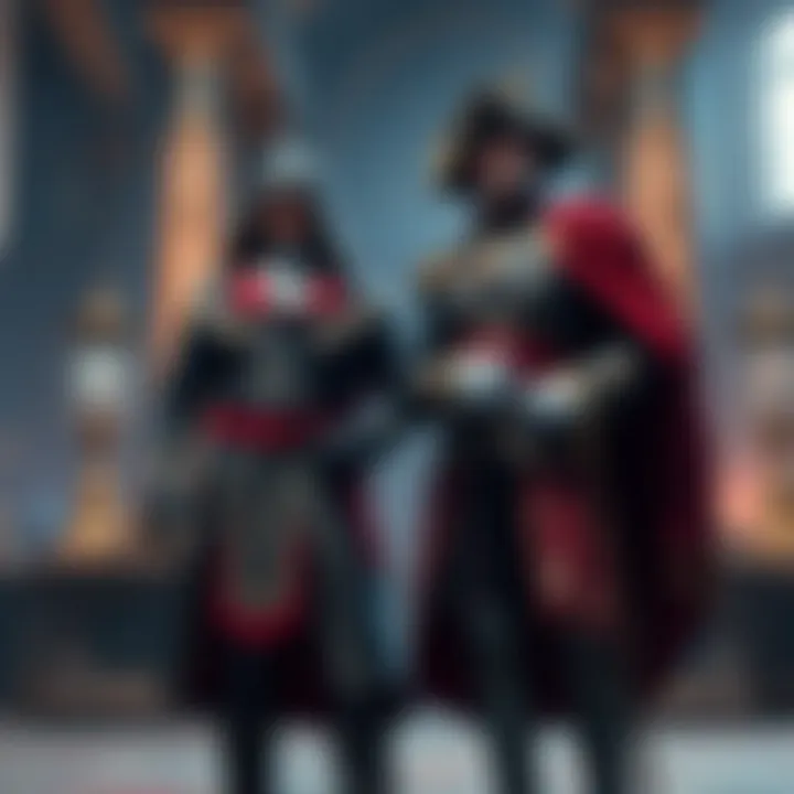 Arno wearing Master Assassin robes stands alongside Napoleon in a historical setting, symbolizing his transition after exile.