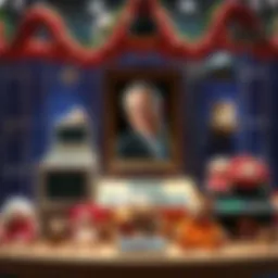 A memorial display featuring a photo of Arnold Greenberg with Coleco products like ColecoVision and Cabbage Patch Kids around him.