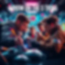 A group of people strategizing in a high-tech setting, focusing on arrows and targets, embodying teamwork and innovation.