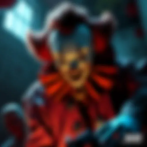 Art the Clown from Terrifier looming over a dark game environment, hinting at a possible collaboration with Dead by Daylight.