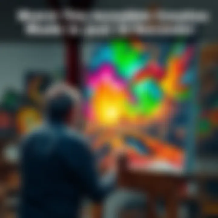 An artist quickly painting a vibrant scene on canvas, showcasing the blend of speed and creativity