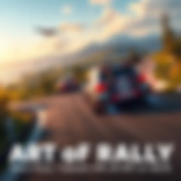 A scenic view of cars racing in Art of Rally alongside a serene landscape from Neva, showcasing a blend of calm and excitement in gaming.