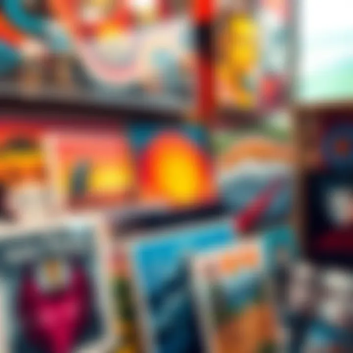 Collection of colorful art posters for sale on an online art site