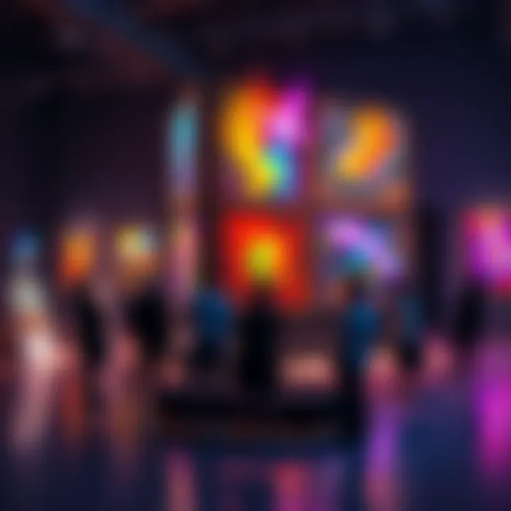 Art Presentation by Anfeetvs A vibrant art display featuring colorful pieces that catch the eye of onlookers, with people admiring the artwork in a gallery setting.