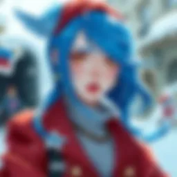Artwork showcasing a blue-haired character inspired by NacreousSnowmelt, dressed in Alpeh's style.