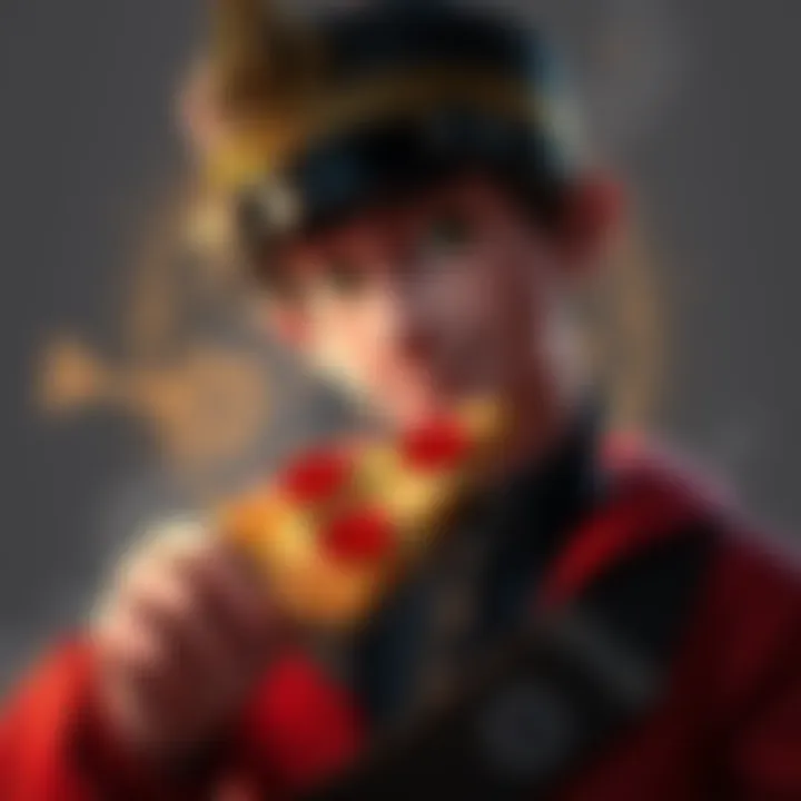 A character named Arthur holding a slice of pizza with the Janus key in the background, illustrating his choice