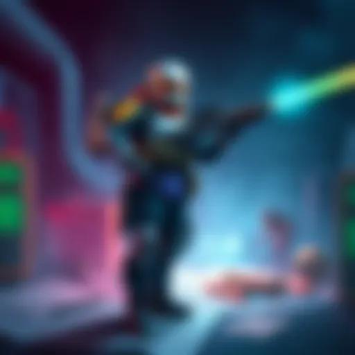 An Artificer character stands confidently, holding a futuristic laser rifle, surrounded by mechanical gadgets and blueprints.