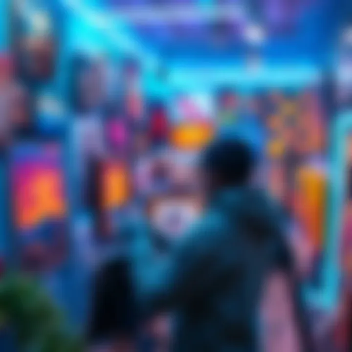 An artist showcasing their artwork in a vibrant online store setting