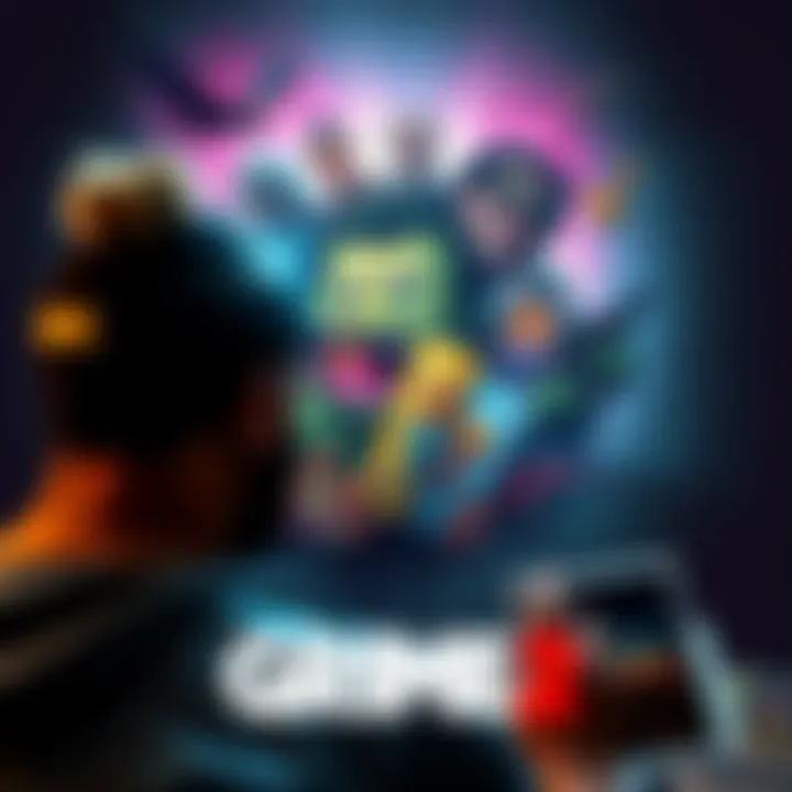 An artist showcasing unique drawings with a backdrop of game graphics for GRIME 2