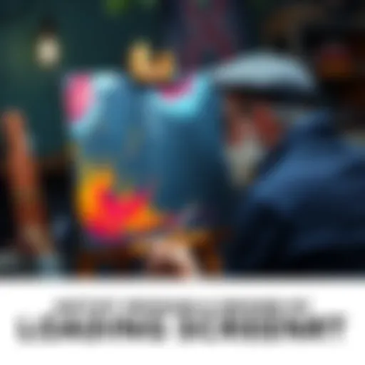 An artist painting a funny and absurd loading screen with traditional tools