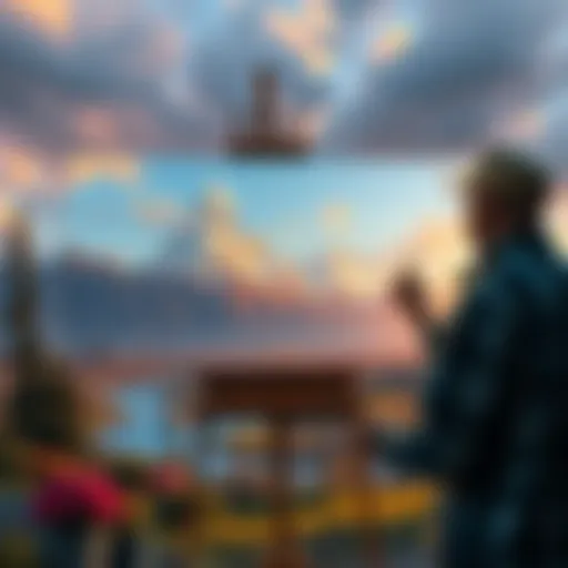 An artist capturing a detailed landscape using realistic techniques