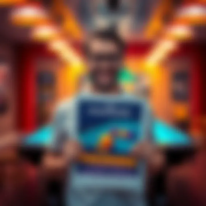 An artist happily holds their new poster inspired by The Poolrooms, celebrating the sale with a smile.