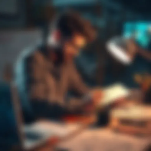 Artist sketching at a table An artist demonstrating live drawing skills on paper while seated at a table, surrounded by sketches and art supplies