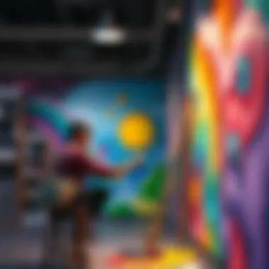 An artist painting a colorful mural with Juno theme, showing creativity and dedication