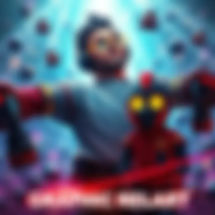 A vibrant art piece illustrating graphic realism with detailed figures and bold colors, showcasing creative techniques