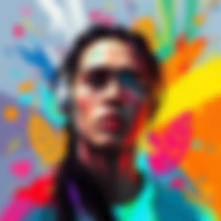 Artistic drawing of vibrant colors A colorful drawing showcasing creativity and emotional depth with various artistic elements.