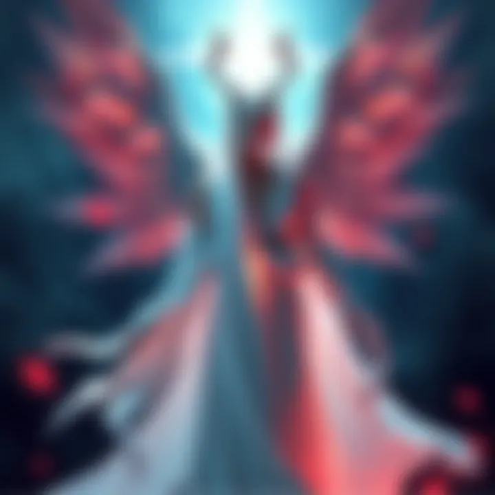 A portrayal of a beautiful figure symbolizing Lucifer before his fall, showcasing elegance and grace, dressed in flowing robes with radiant features