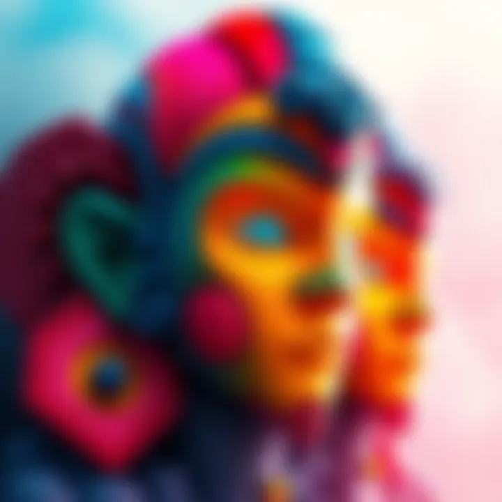 A colorful and striking artwork titled 'The Idol Three' created by IdFasler, showcasing bold shapes and vibrant colors.