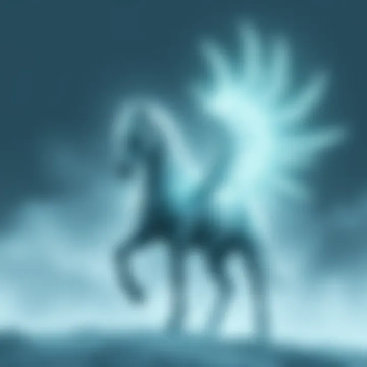 Arvak, a spectral horse mount from Skyrim, stands in a mystical setting with a glowing aura.