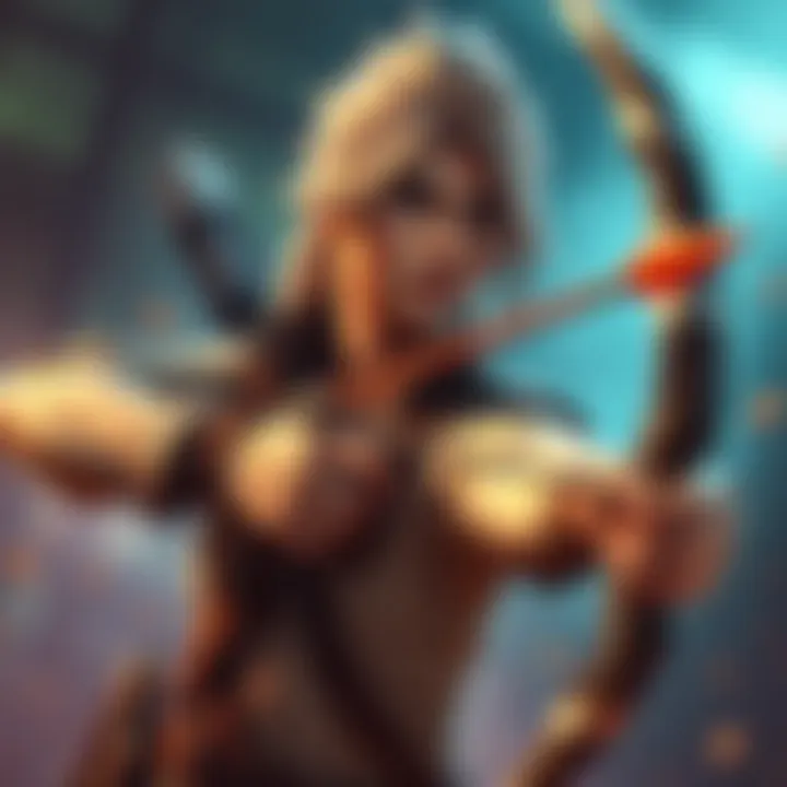 An archer character named Ashe shooting an arrow with a determined look, ready for battle
