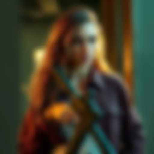 Ashley Holding a Gun Ashley stands confidently holding a firearm, with a thoughtful expression, questioning her skills.