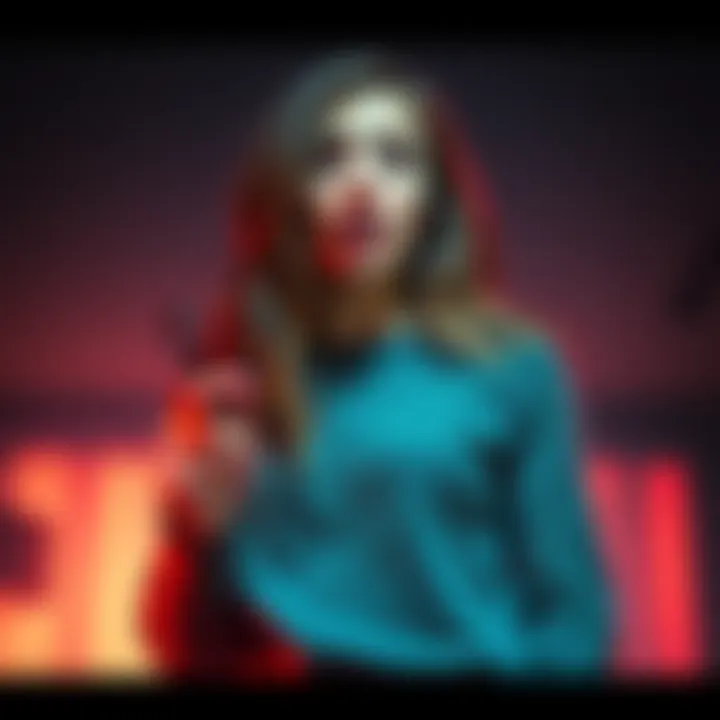 Ashley with Scissors Ashley stands shocked, holding a pair of scissors with a startled expression, hinting at a dramatic event.