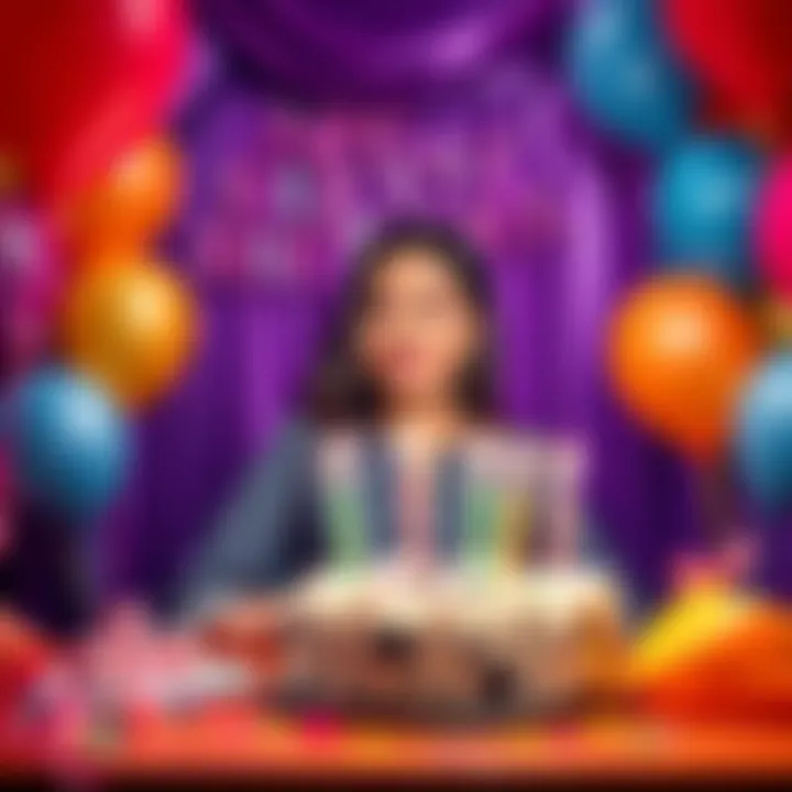 Ashly Burch Birthday Celebration A festive birthday scene with balloons and a cake for Ashly Burch, showcasing her achievements in entertainment.