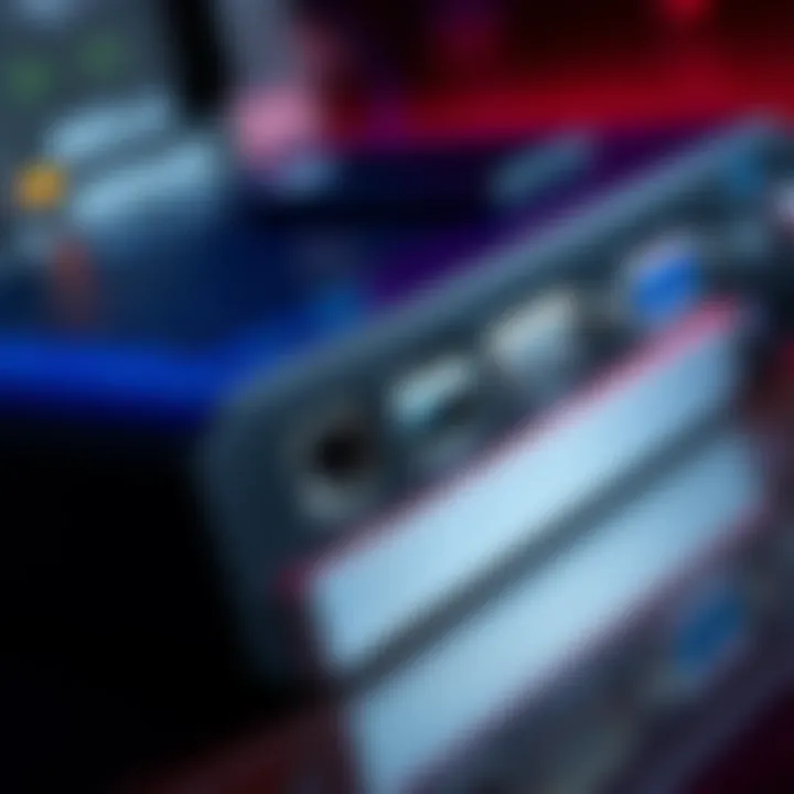 Close-up view of the ASRock DeskMini showcasing its HDMI, DisplayPort, and VGA ports