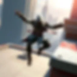 An Assassin character from the Assassins Creed franchise showcasing impressive parkour skills on a rooftop