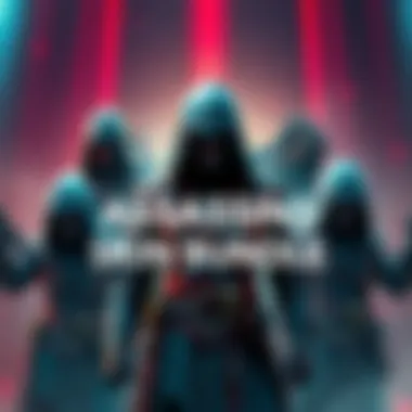 A collection of stylish assassin skins for video game characters, showcasing various designs with vibrant colors and unique patterns.