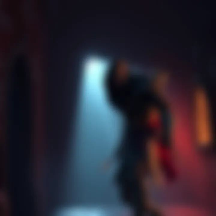 A character from Assassin's Creed sneaking through a dimly lit area, blending into the shadows, showcasing stealth mechanics in the game.