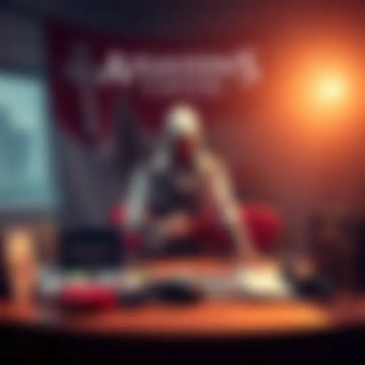 Assassin's Creed Game Ranking A fan presenting a tier list ranking of Assassin's Creed games on a table with game covers, showcasing personal favorites and discussions among fans.