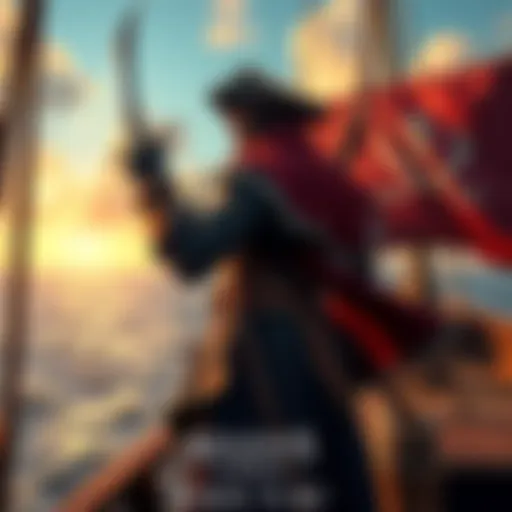 A pirate character from Assassin's Creed Black Flag standing on a ship, looking out over the sea with a sword in hand.