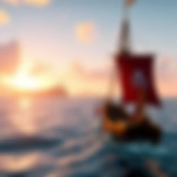 Gameplay from Assassin's Creed Black Flag Scene showing a pirate ship sailing in a vibrant ocean with lush islands in the background