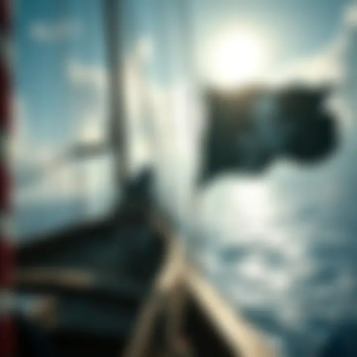 Character from Assassin's Creed: Black Flag sailing on a ship with a pirate flag in the background