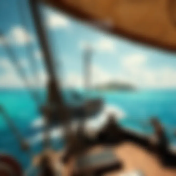 Assassin's Creed Black Flag Resynced Trailer A scene from the new Assassin's Creed Black Flag Resynced trailer showing pirates on a ship in vibrant waters with a tropical island in the background.