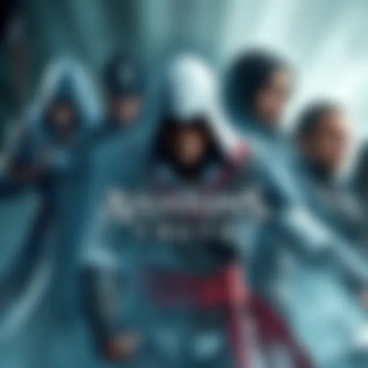 A collage of popular characters from the Assassin's Creed series, including Ezio, Connor, and Bayek, showcasing their distinct looks and styles in action poses.