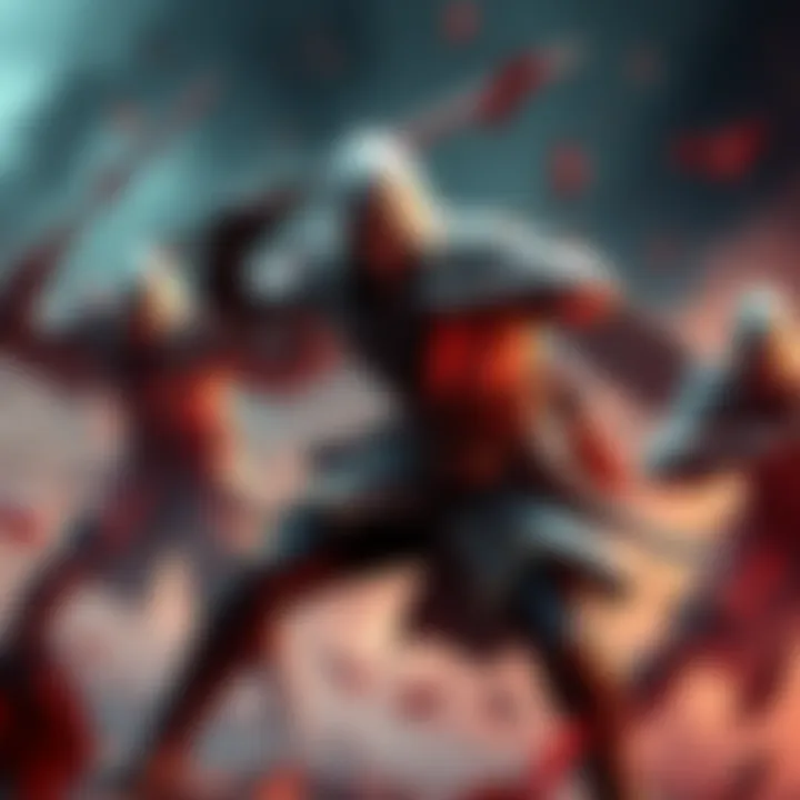 A character from Assassin's Creed engages in a dynamic combat sequence with enemies, showcasing swordplay and strategy in action.