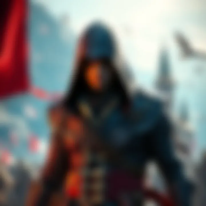 A screenshot showcasing the iconic Assassin's Creed character in a vibrant game world, highlighting the quest for 100% completion without DLC.