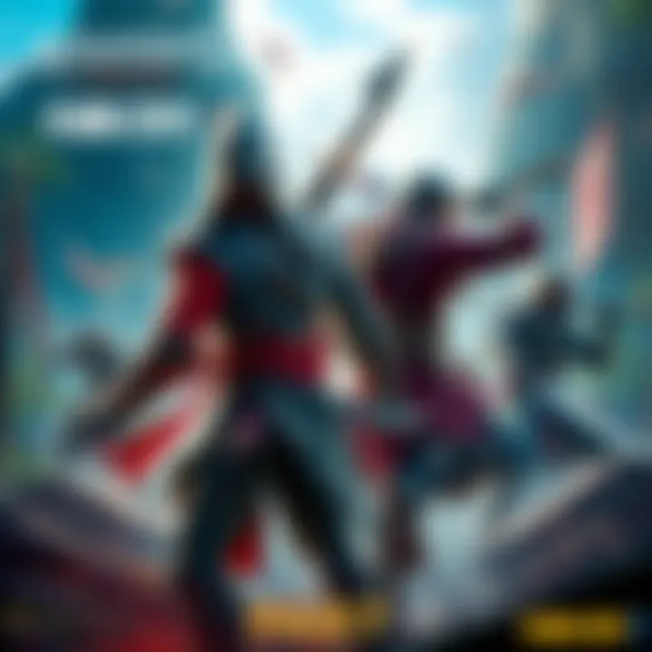 A dynamic scene featuring characters from Assassin’s Creed and Far Cry 7, showcasing action-packed gameplay elements and rich environments.