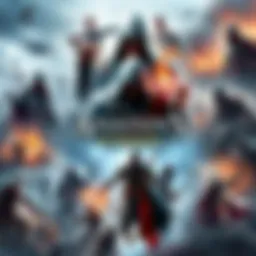 A collage featuring iconic scenes and characters from various Assassin's Creed games including AC2, Syndicate, and Valhalla.