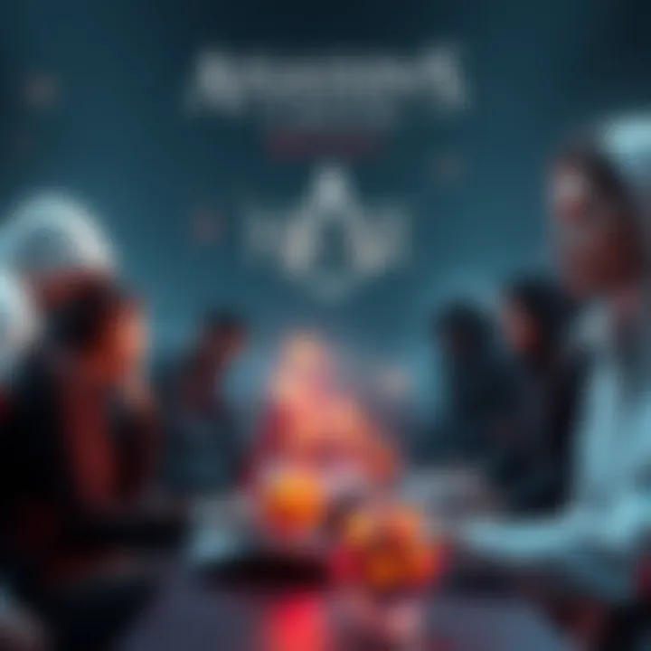 A group of developers working on a video game with concept art and design materials visible, showcasing the game's witchcraft theme.