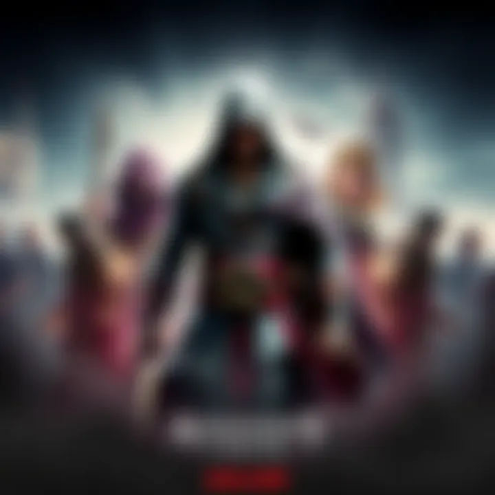 A collage featuring memorable intro scenes from various Assassin's Creed games, highlighting major characters and settings like Monteriggioni and Siwa.